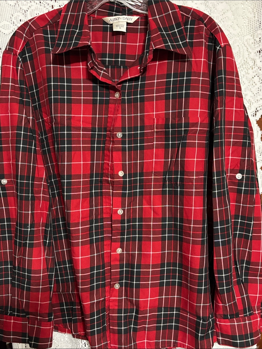 Allison Daley Red and Black Plaid Button-Down Shirt Size 16